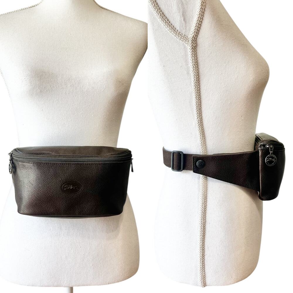 Longchamp Vintage Le Foulonne Pebbled Leather Belt Bag Fanny Pack Y2K Dark Brown - Picture 5 of 11